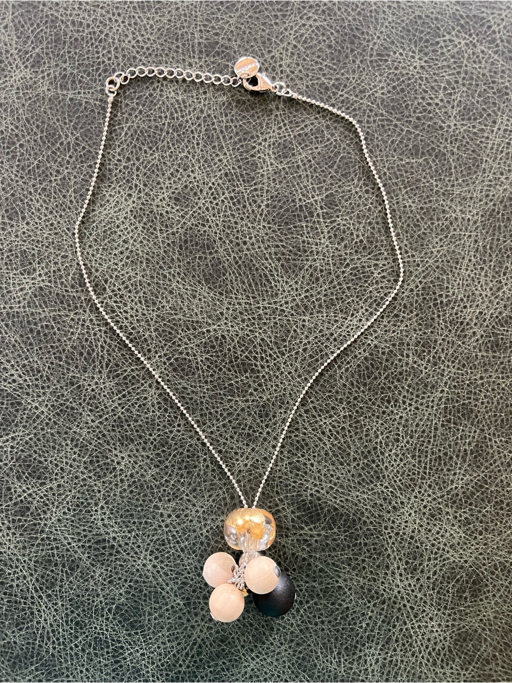 Aarikka Necklace with Glass and Wooden Beads Black Gold Silver Chain 16”-20”